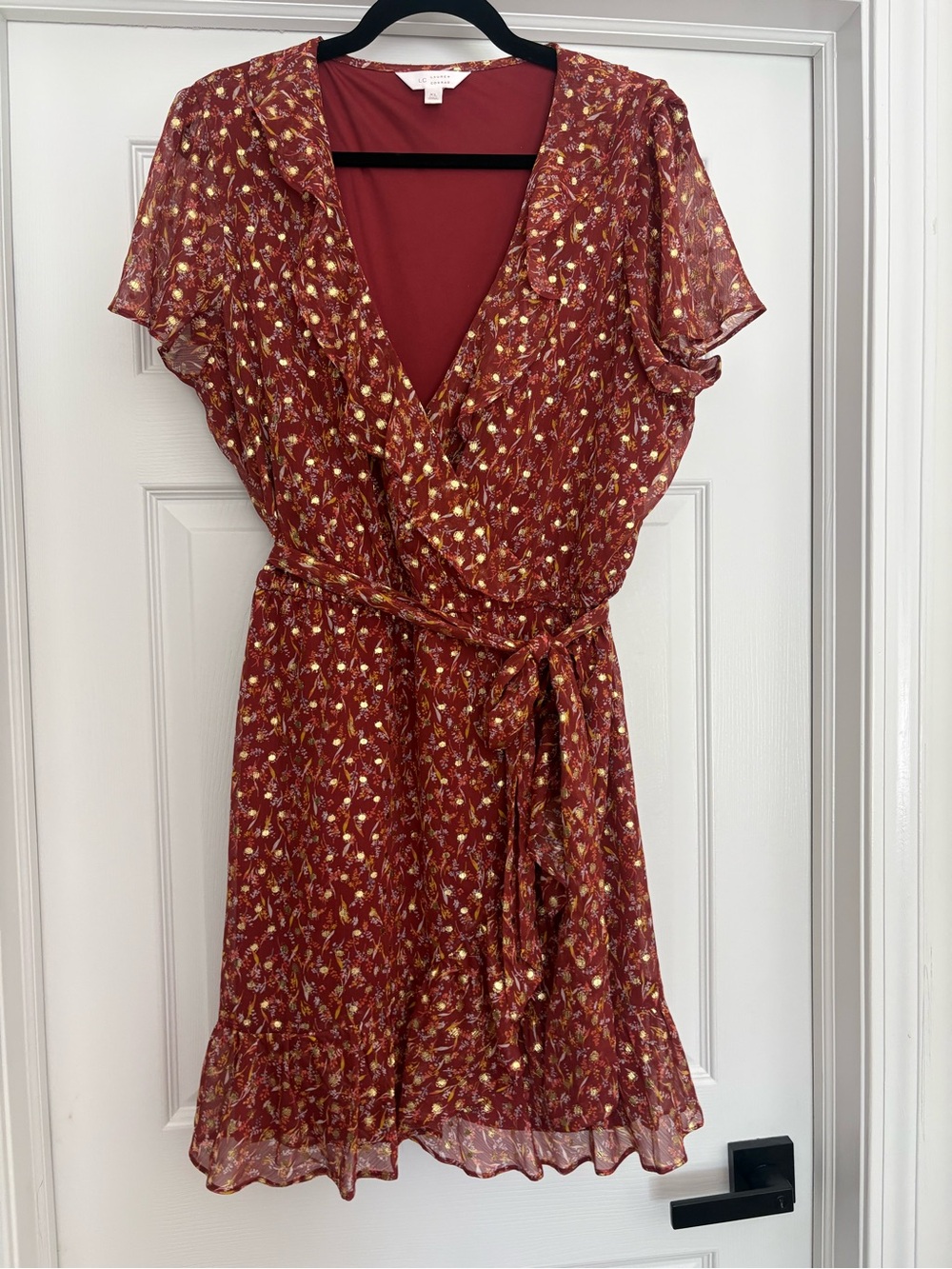 LC Lauren Conrad Rust Red Floral Wrap Mini Dress